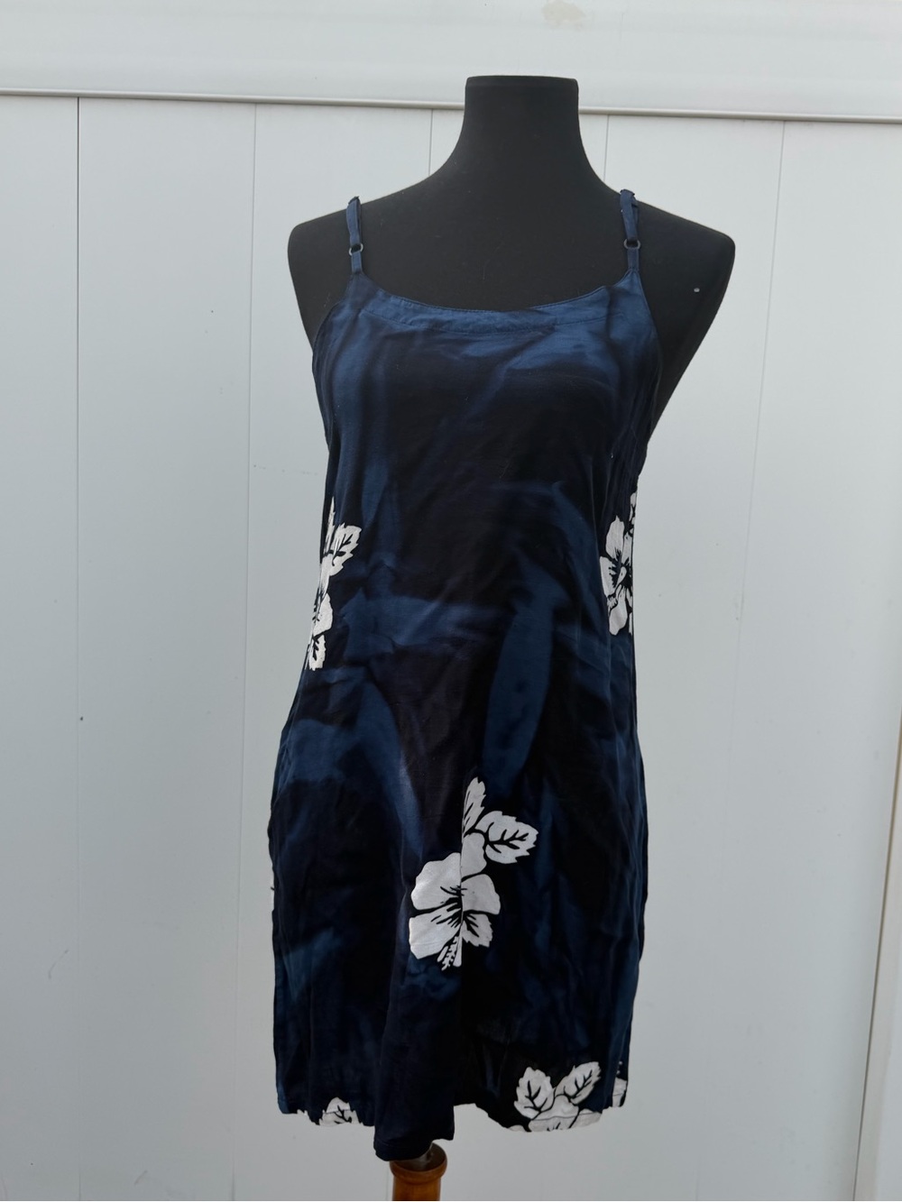 Navy Hibiscus Slip Dress with Adjustable Straps